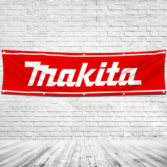 Fyon Industrial Power Tools Garage Shop Decor Banner Works for Makita Flag Red 2x8 Feet
