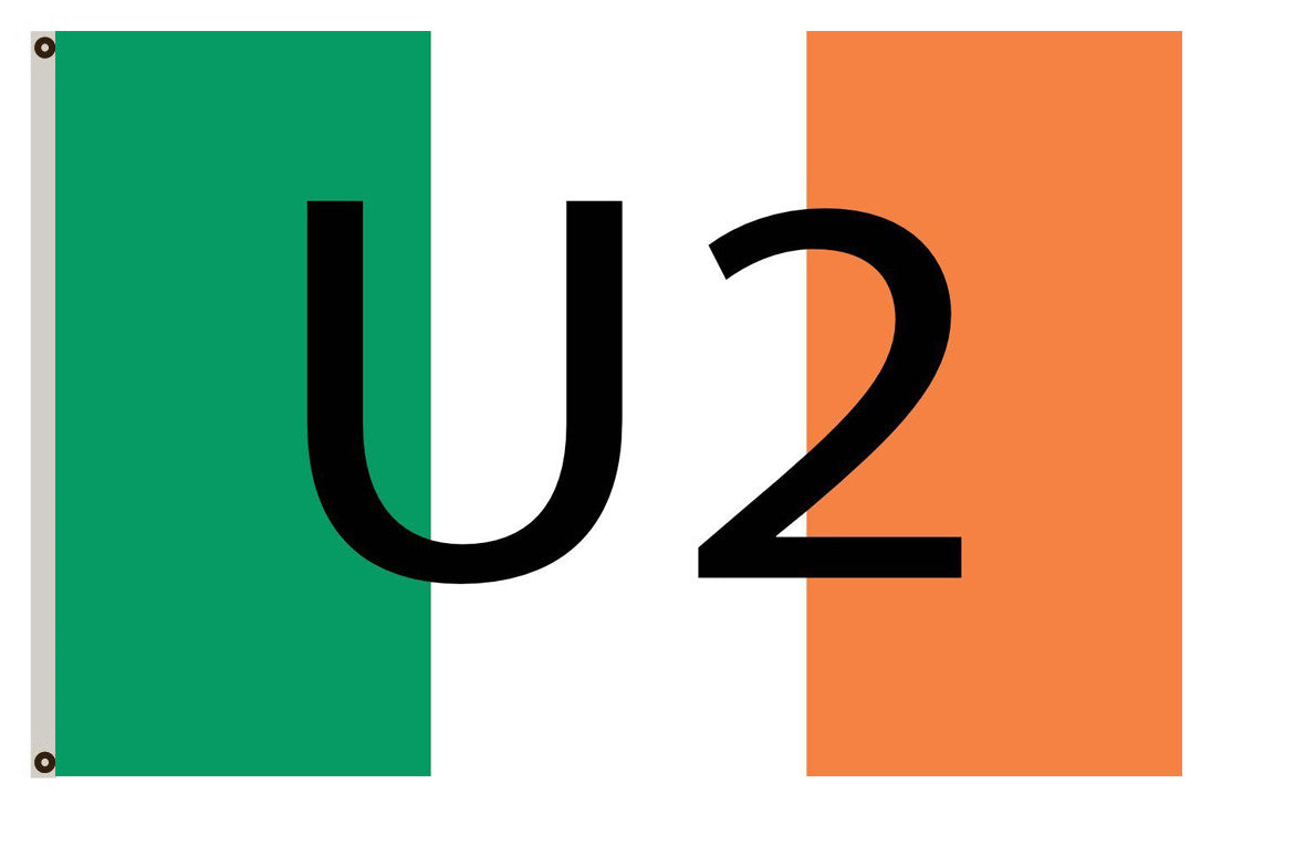 Ireland defaced with the text U2 banner landscape flag
