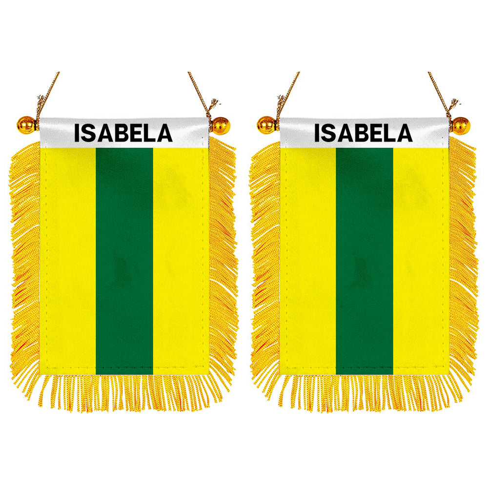 Isabela, Puerto Rico Flag Mini Car Rearview Mirror Flag Banner - 2PC