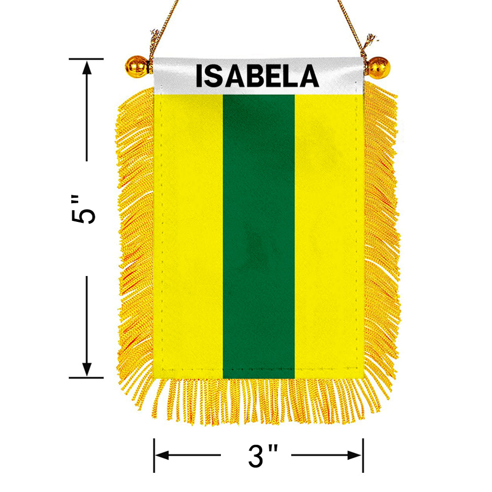 Isabela, Puerto Rico Flag Mini Car Rearview Mirror Flag Banner - 2PC