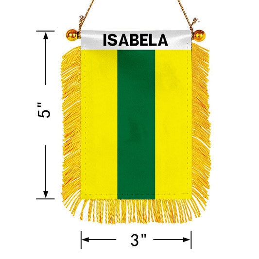 Isabela, Puerto Rico Flag Mini Car Rearview Mirror Flag Banner - 2PC