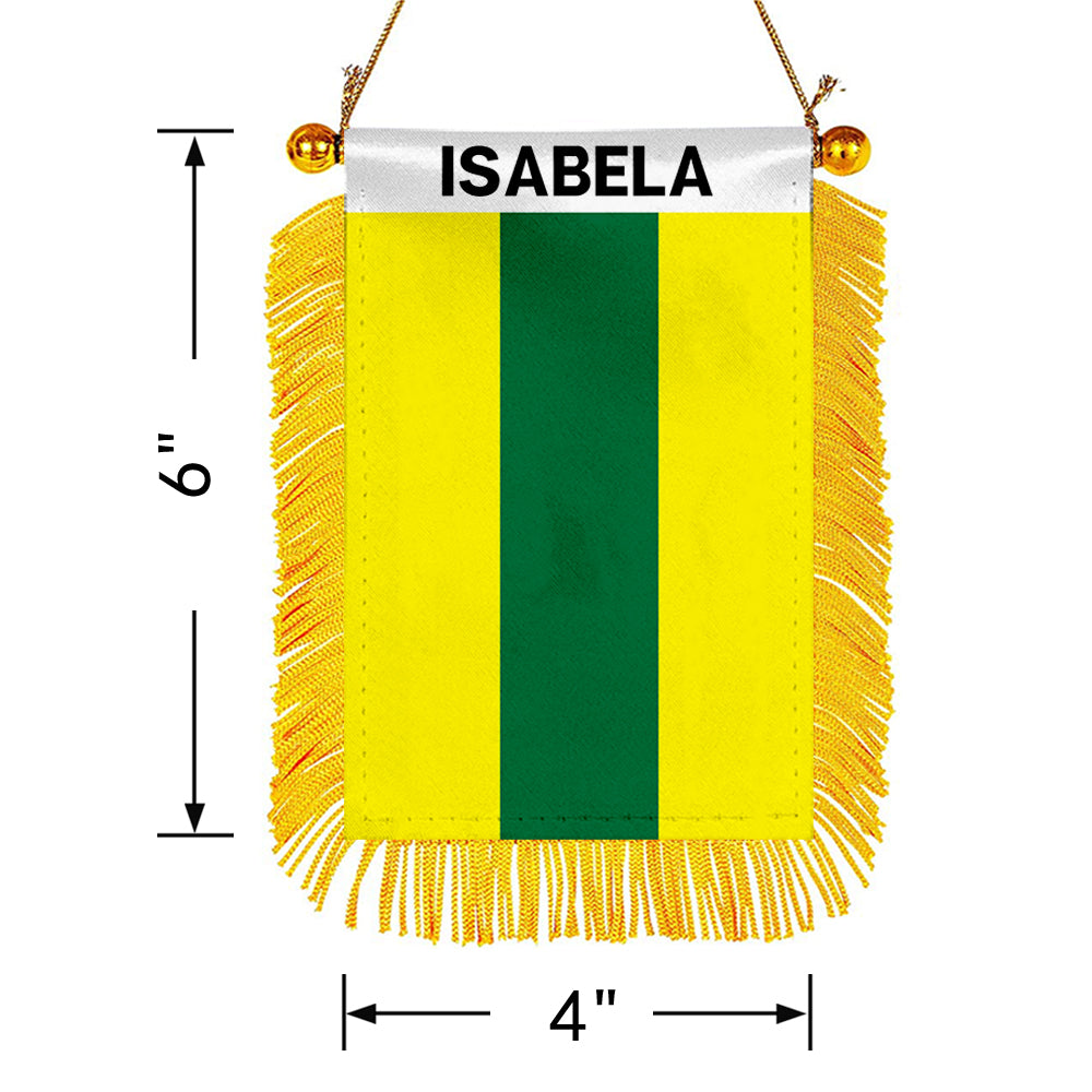 Isabela, Puerto Rico Flag Mini Car Rearview Mirror Flag Banner - 2PC