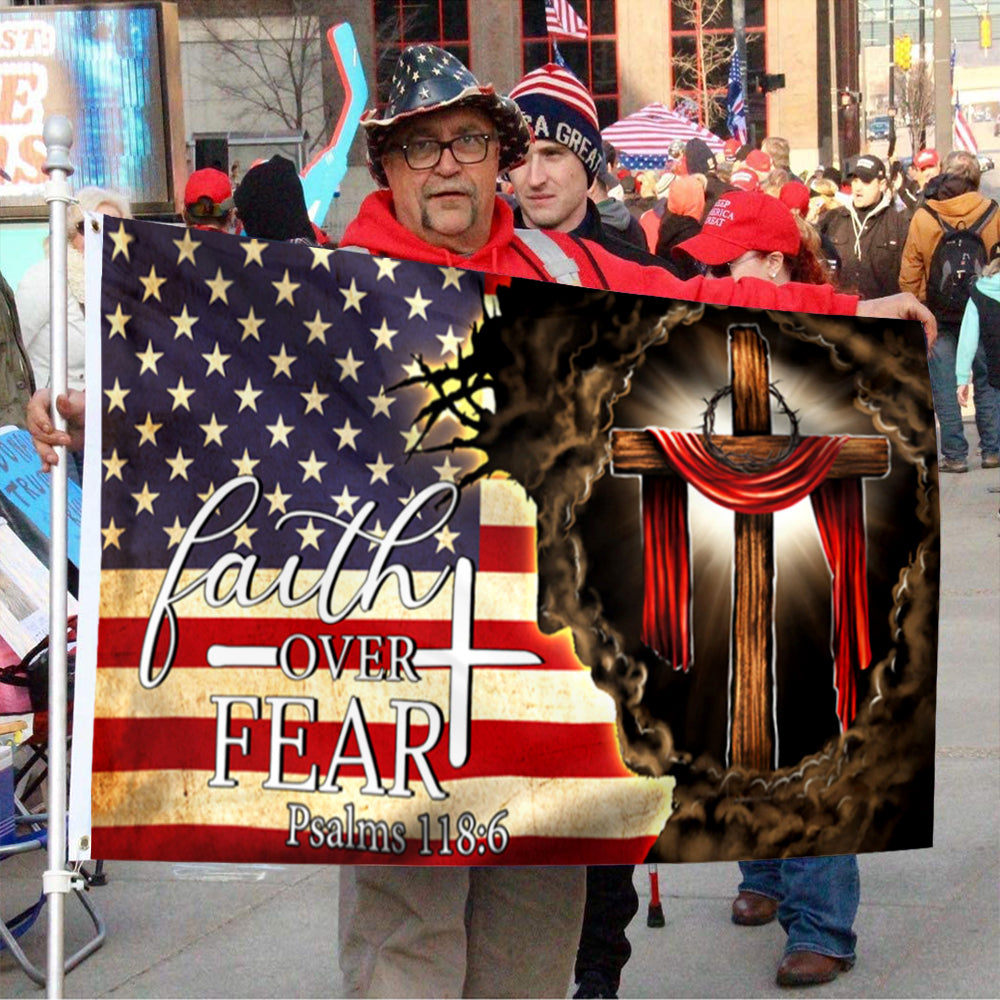 Fyon Jesus. Christian Cross. Faith Over Fear American Flag 41147 Indoor and outdoor banner
