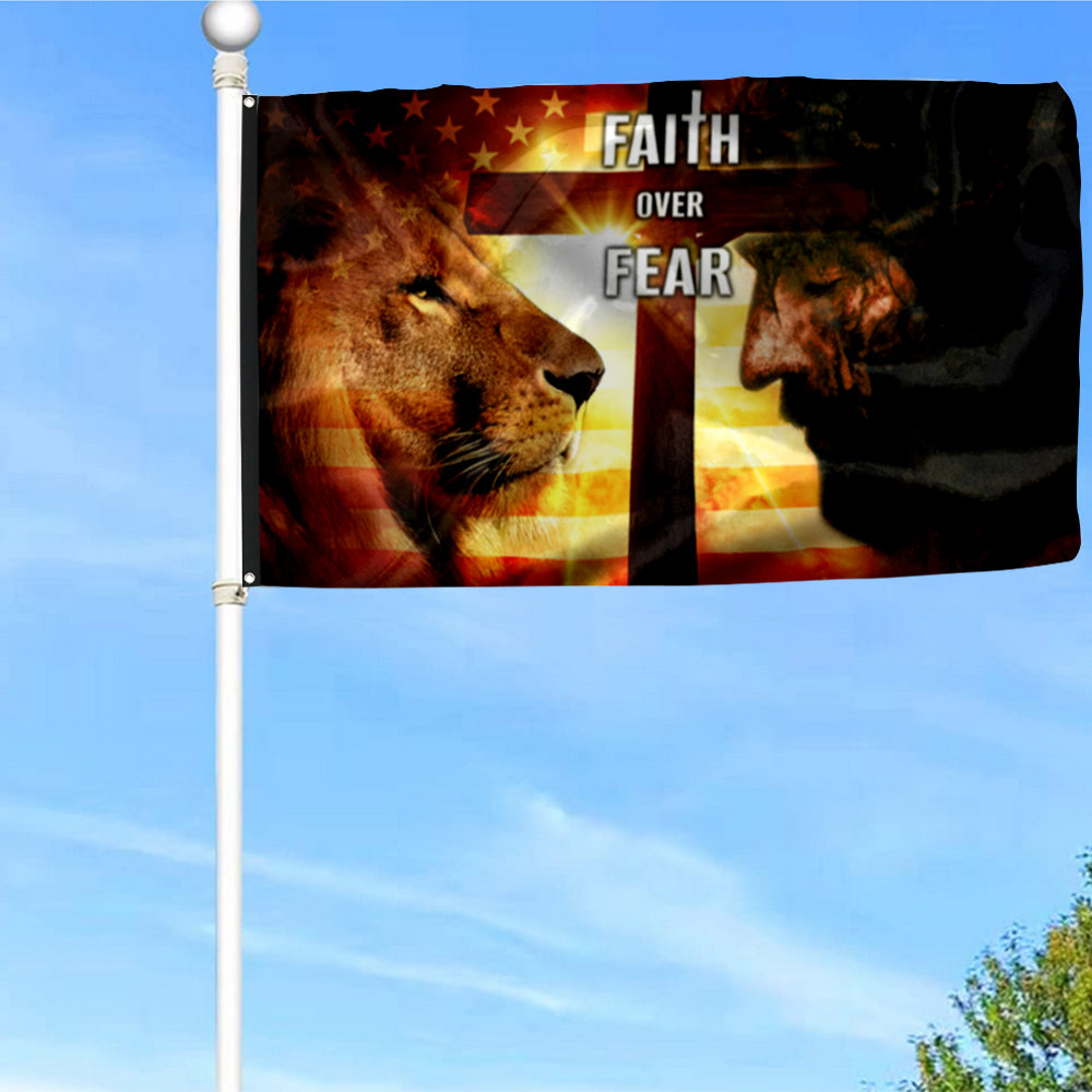 Fyon Jesus And Lion Faith Over Fear Flag 41021 Indoor and outdoor banner