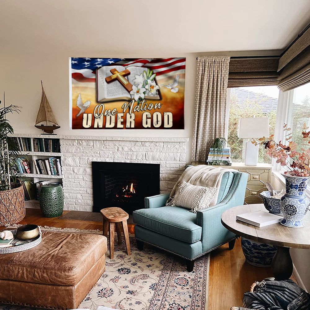 Fyon Jesus Christ One Nation Under God Flag Banner 41026 Indoor and outdoor banner