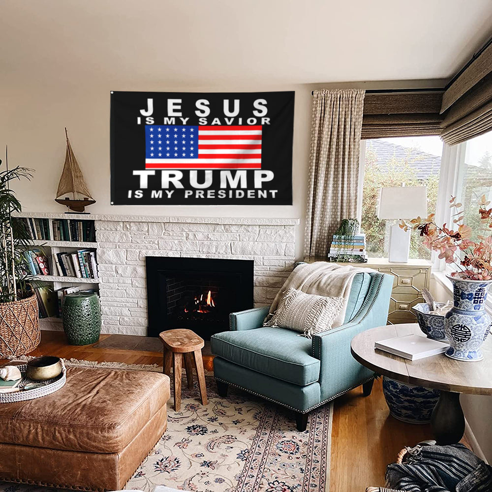Fyon Jesus is my Savior Trump is my President Flag Indoor and Outdoor Banner