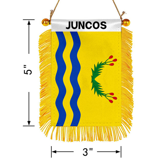 Juncos, Puerto Rico Flag Mini Car Rearview Mirror Flag Banner - 2PC