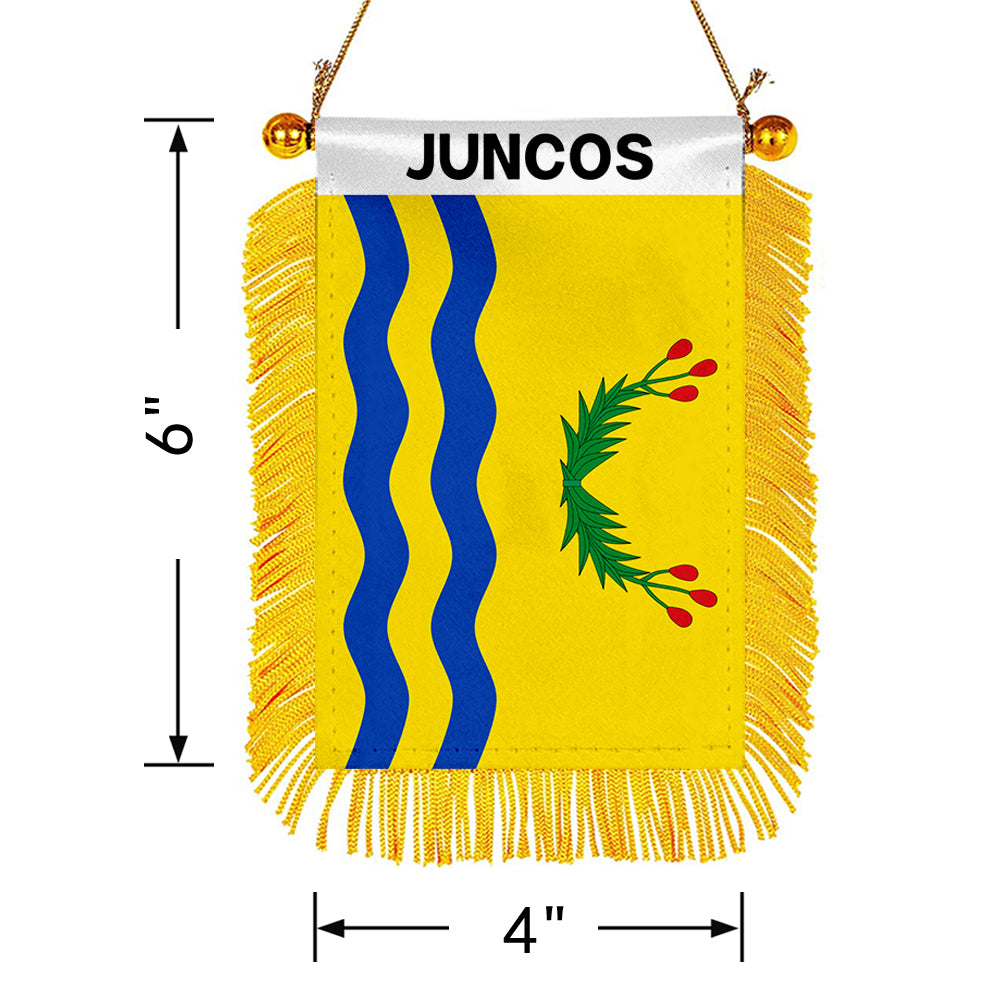 Juncos, Puerto Rico Flag Mini Car Rearview Mirror Flag Banner - 2PC