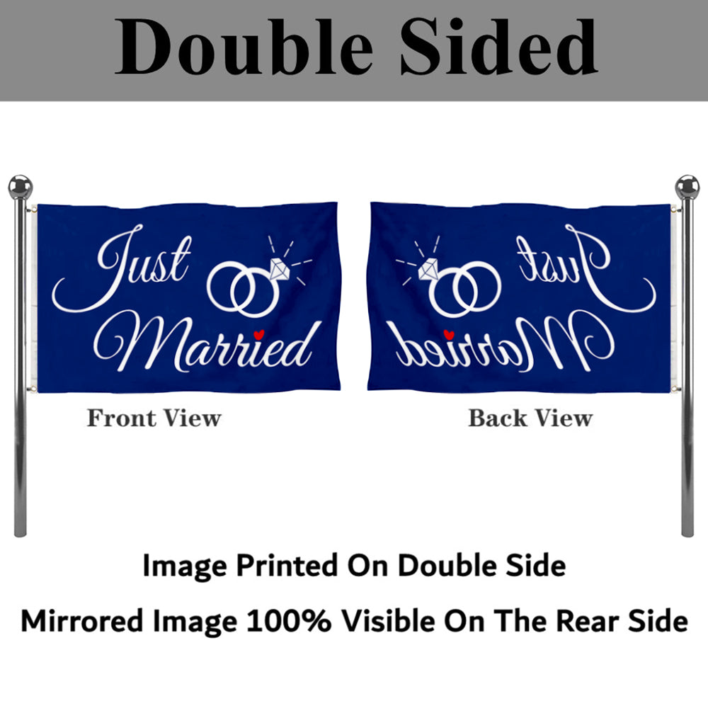 Fyon Just Married Ring Flag Blue Flag Indoor and outdoor banner