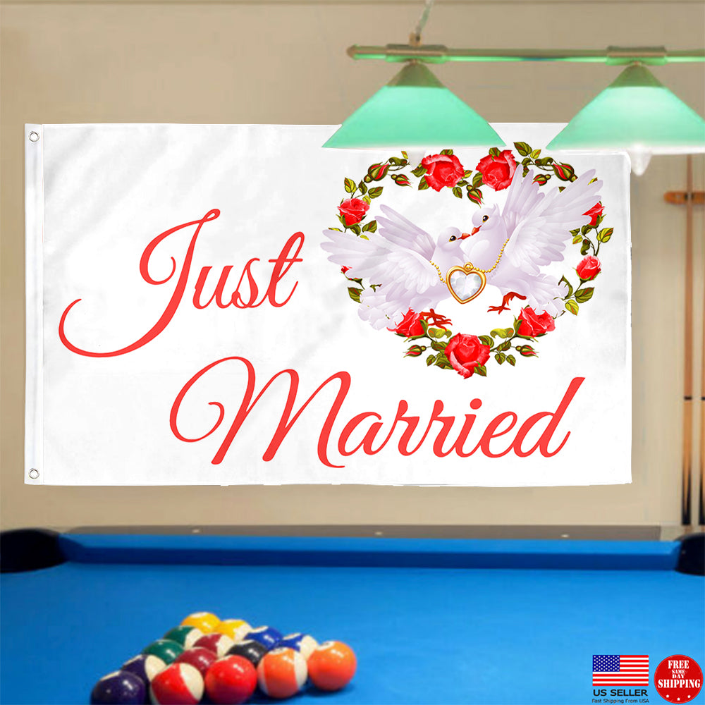 Fyon Just Married Flag 2151 Flag Indoor and outdoor banner