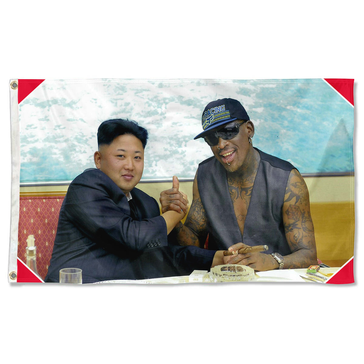 Fyon Kim Jong Un & Dennis Rodman Flag Banner