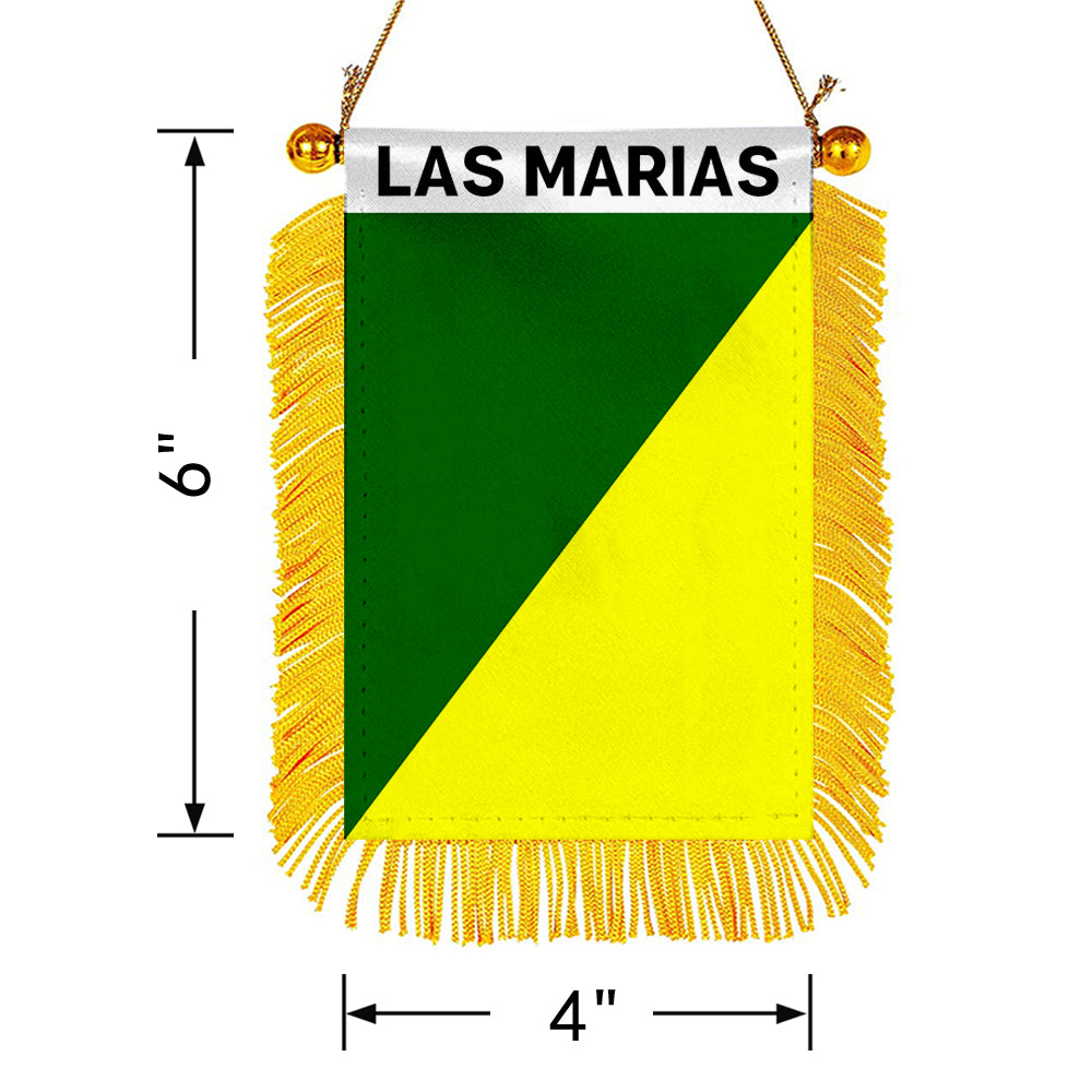 Las Marías, Puerto Rico Flag Mini Car Rearview Mirror Flag Banner - 2PC