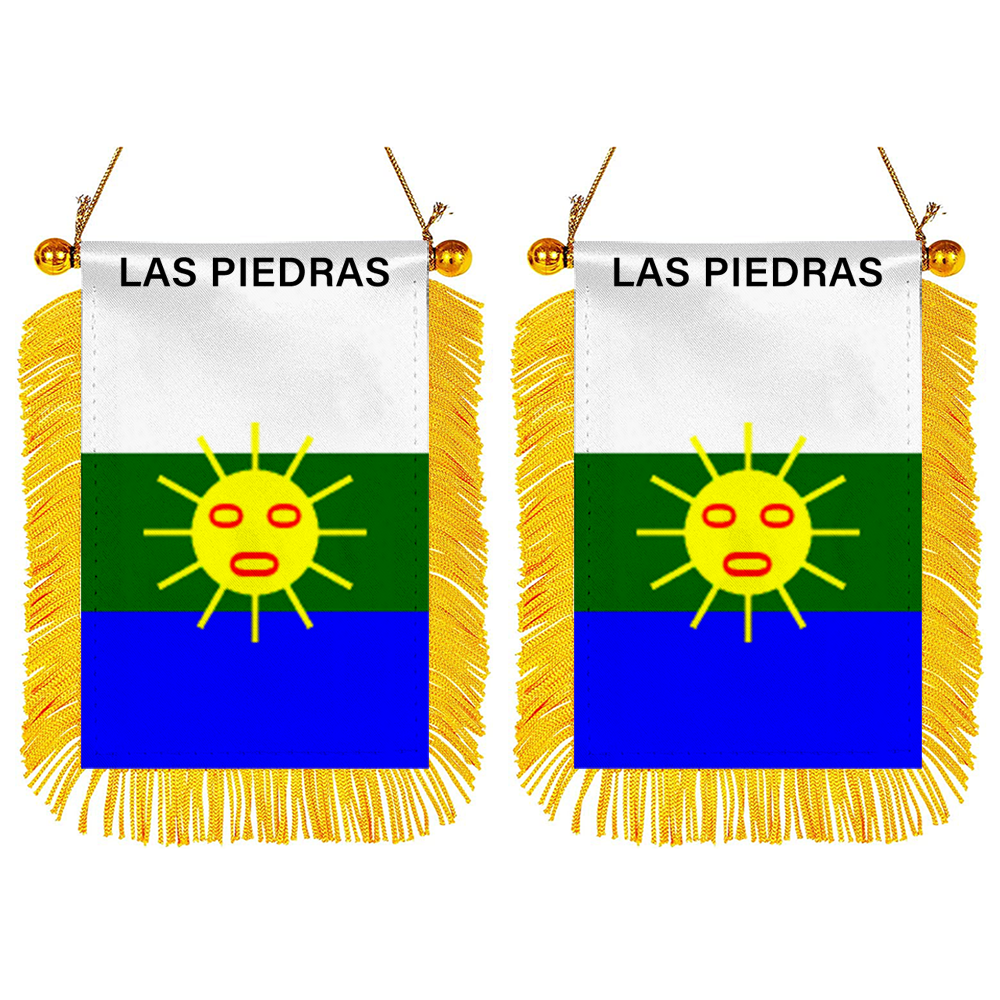 Las Piedras, Puerto Rico Flag Mini Car Rearview Mirror Flag Banner - 2PC