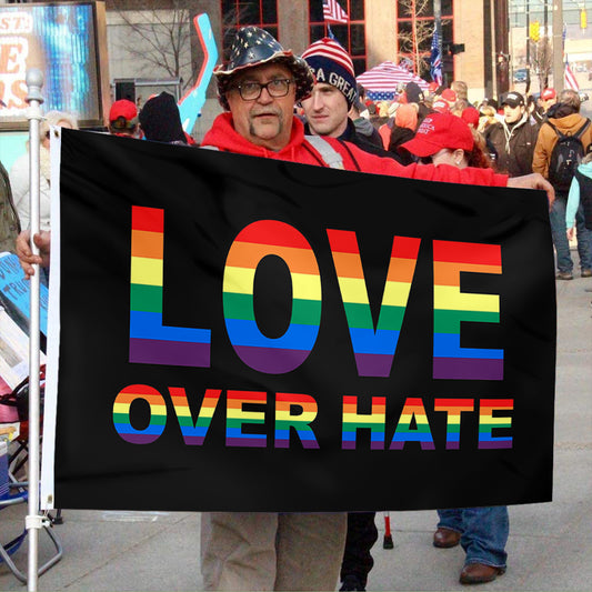 Fyon Love Over Hate Flag Rainbow Indoor and Outdoor Banner