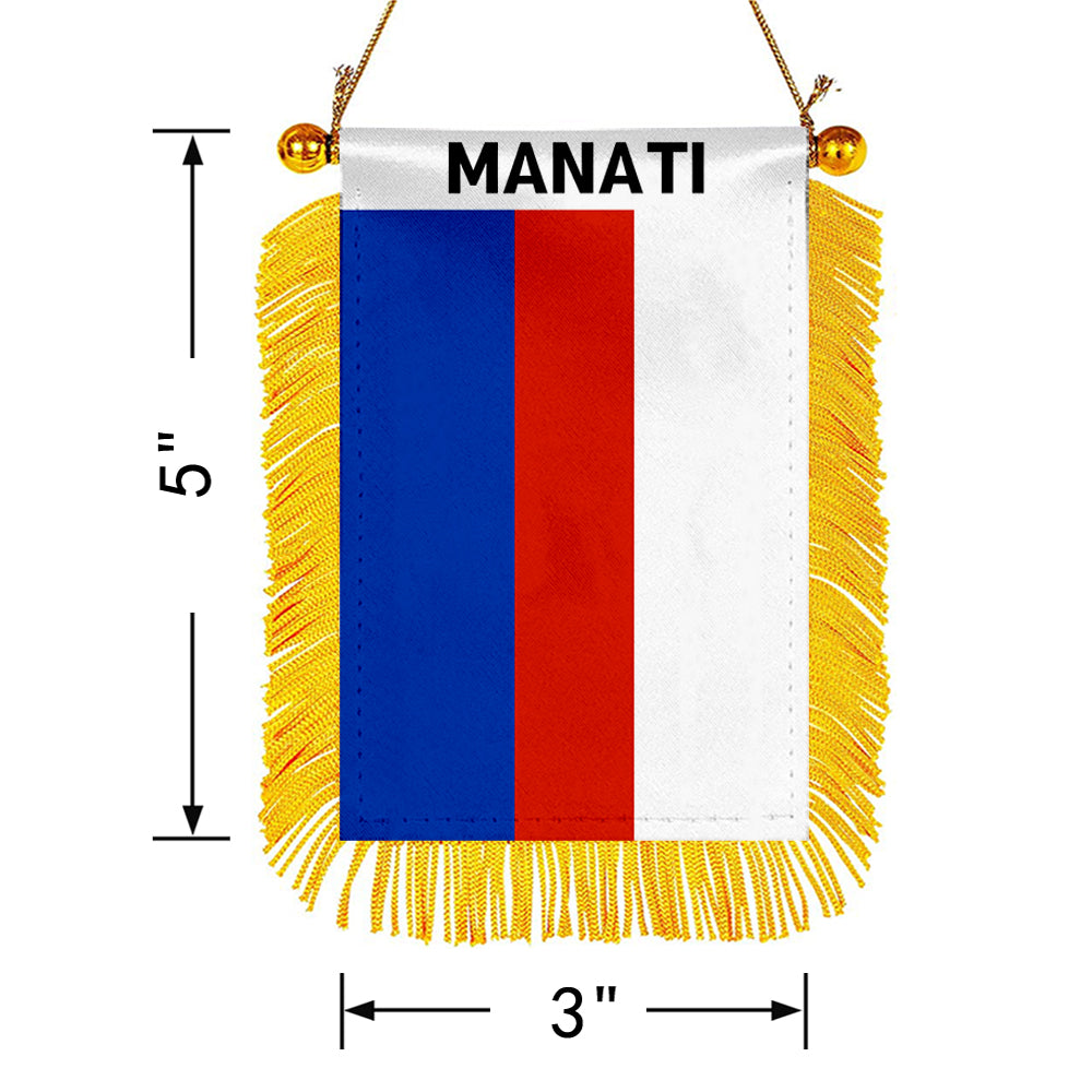 Manatí, Puerto Rico Flag Mini Car Rearview Mirror Flag Banner - 2PC