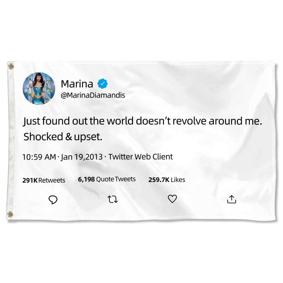 Fyon Marina Diamandis flag Just Found Out The World Doesn’t Revolve Around Me Shocked & Upset Fake Tweet Funny Indoor and outdoor banner