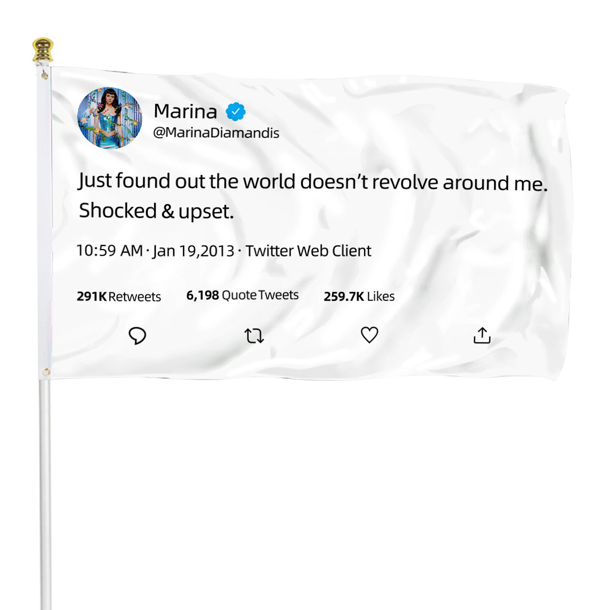 Fyon Marina Diamandis flag Just Found Out The World Doesn’t Revolve Around Me Shocked & Upset Fake Tweet Funny Indoor and outdoor banner
