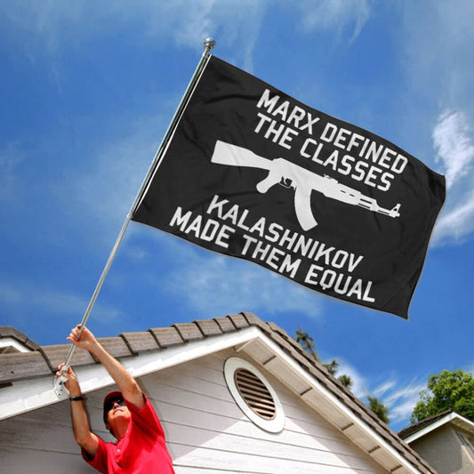 Fyon Marx Defined The Classes, Kalashnikov Made Them Equal AK47  Flag Indoor and Outdoor Banner