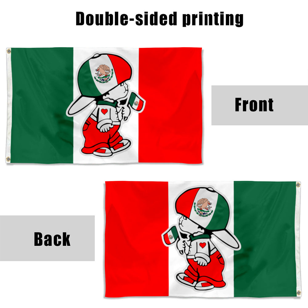 Fyon Mexican Boy holding Mexico National Wall Garage Flag Banner