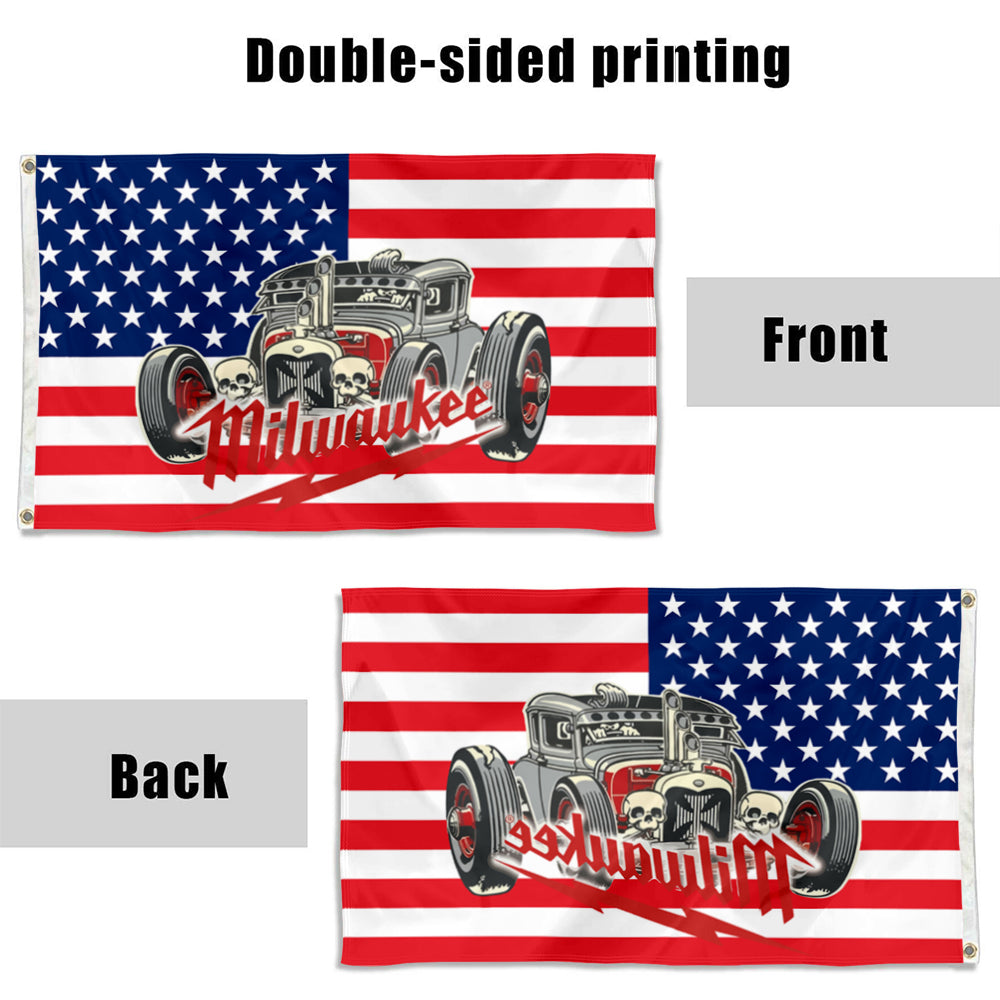 Fyon Milwaukee tools decal red rat rod mechanic anner Flag Banner