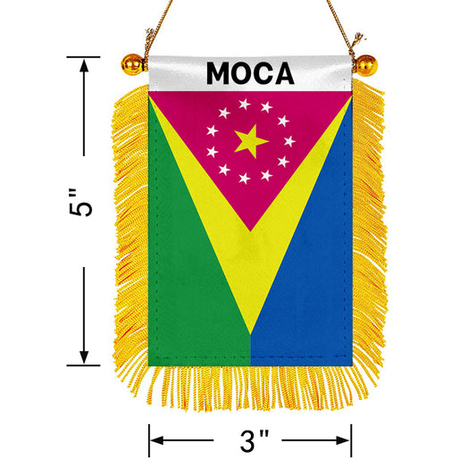 Moca, Puerto Rico Flag Mini Car Rearview Mirror Flag Banner - 2PC