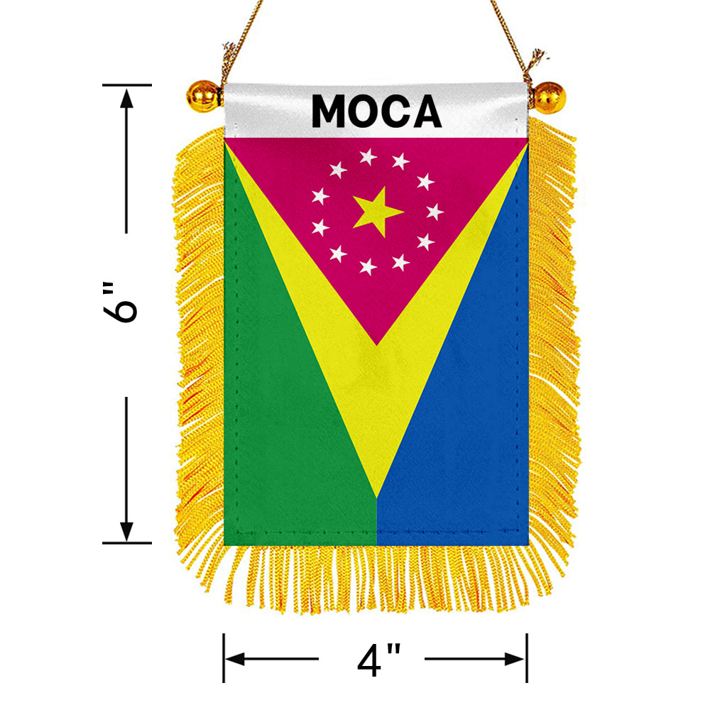 Moca, Puerto Rico Flag Mini Car Rearview Mirror Flag Banner - 2PC