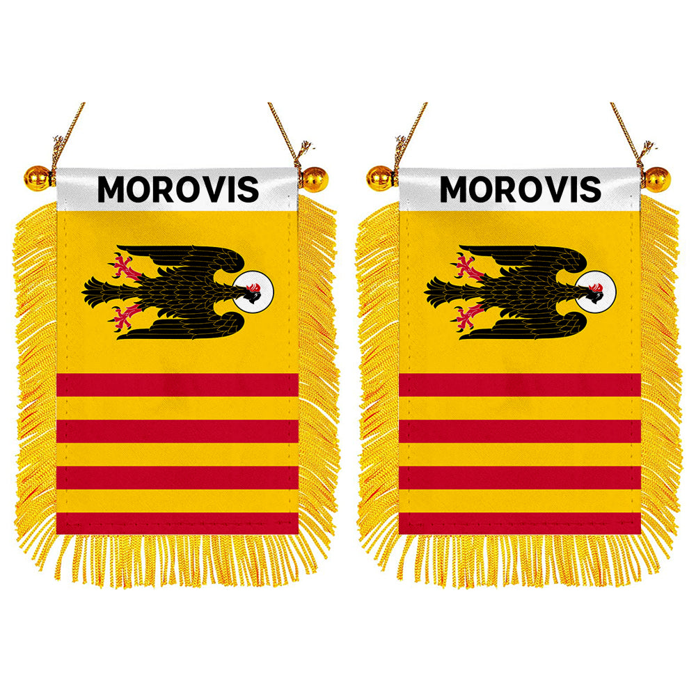 Morovis, Puerto Rico Flag Mini Car Rearview Mirror Flag Banner - 2PC