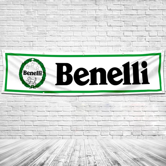 Fyon Motorcycles Garage Shop Decor Banner Works for Benelli Flag White 2x8 Feet