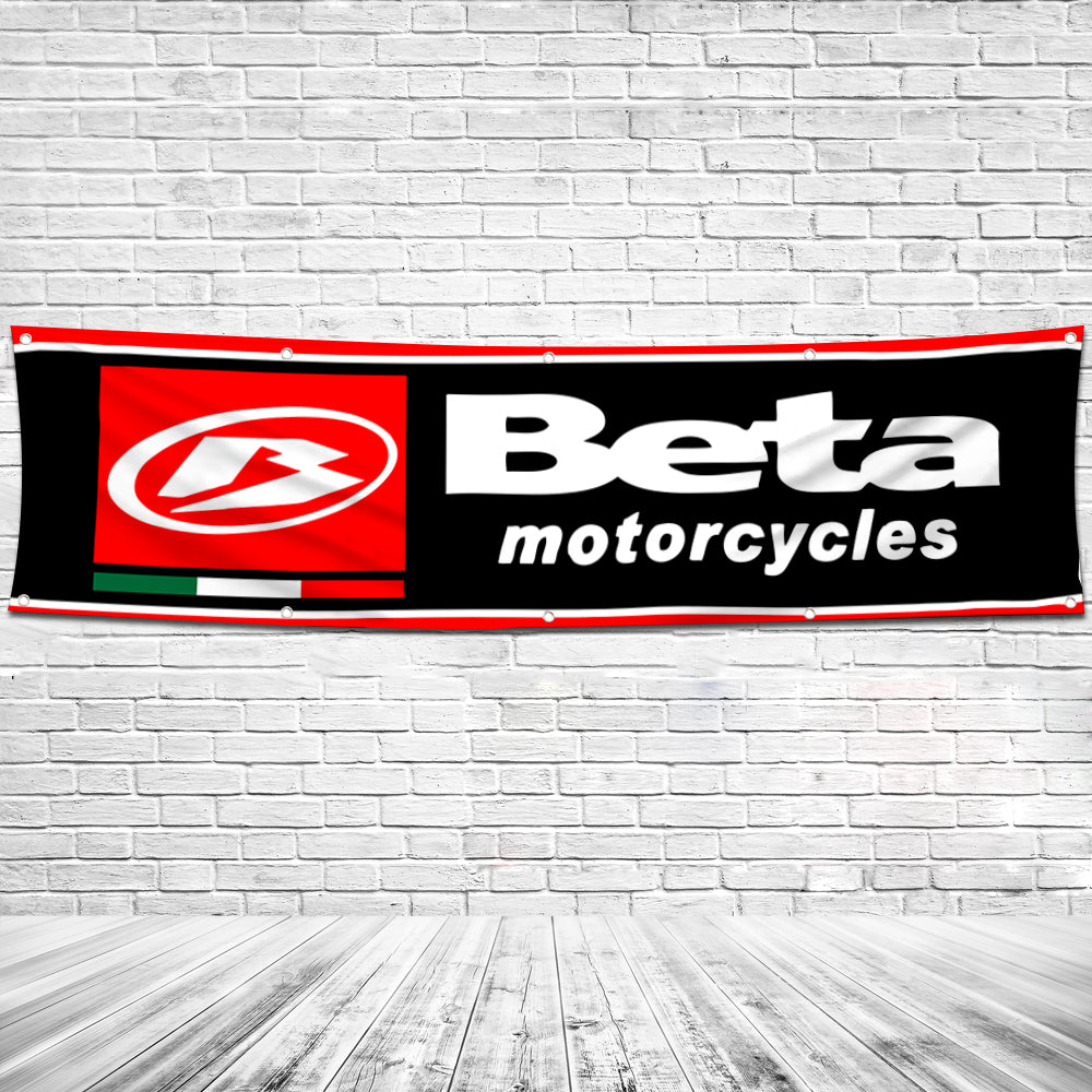 Fyon Motorcycles Garage Shop Decor Banner Works for Beta Flag Black 2x8 Feet