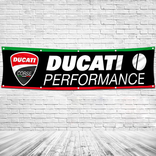 Fyon Motorcycles Garage Shop Decor Banner Works for Ducati Flag Black 2x8 Feet