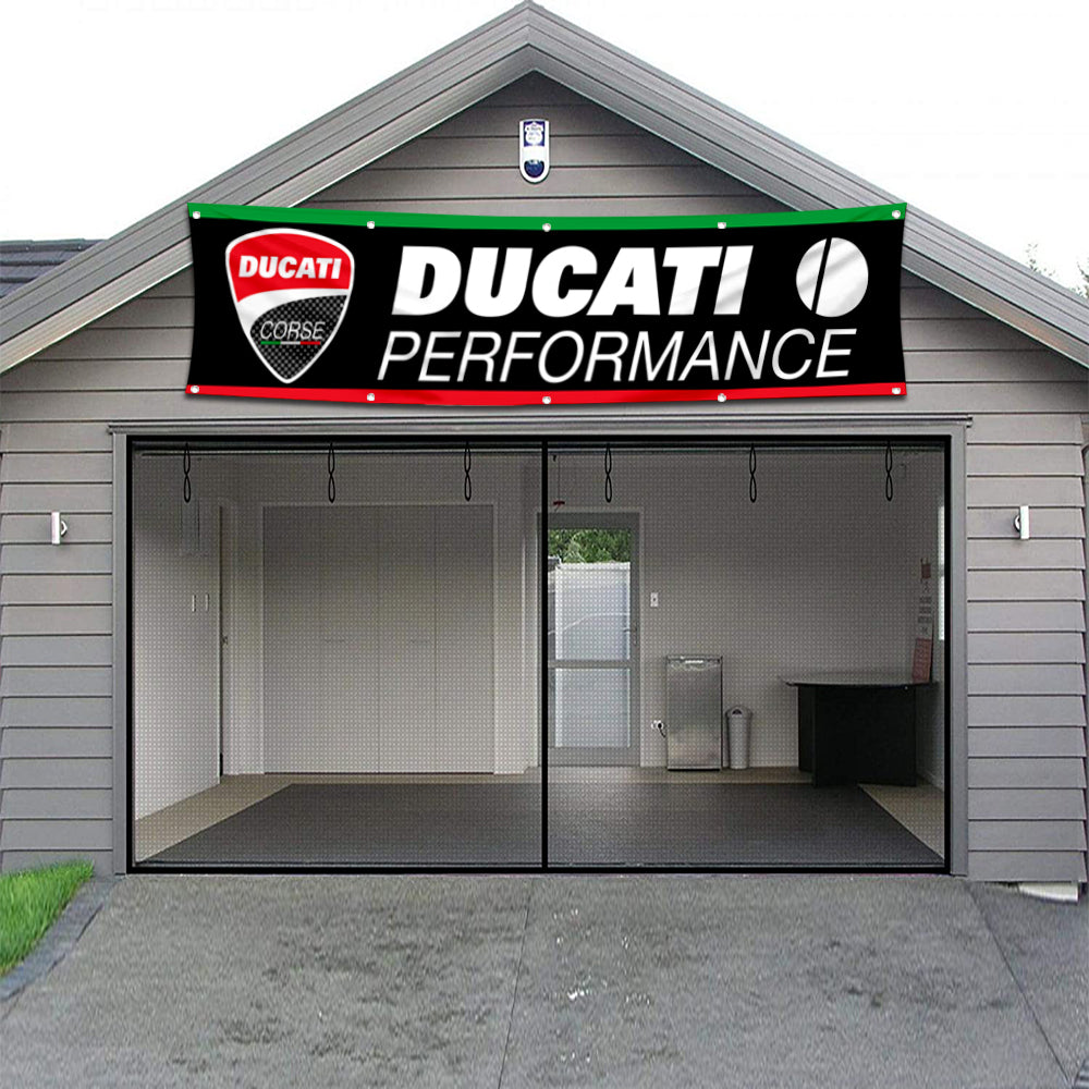 Fyon Motorcycles Garage Shop Decor Banner Works for Ducati Flag Black 2x8 Feet