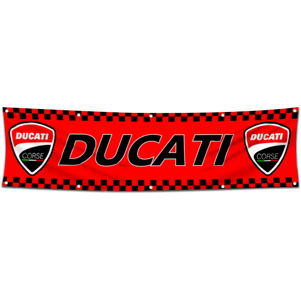 Fyon Motorcycles Garage Shop Decor Banner Works for Ducati Flag Red 2x8 Feet