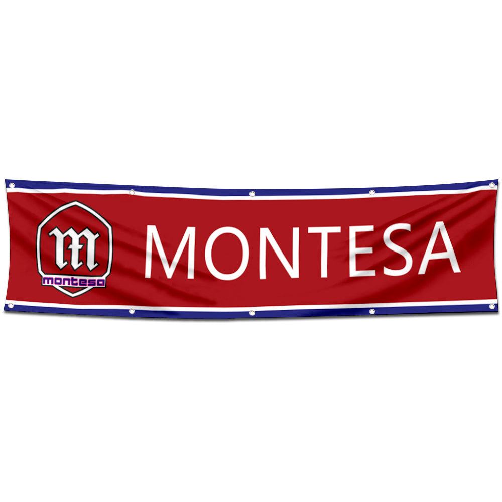 Fyon Motorcycles Garage Shop Decor Banner Works for Montesa Flag Red 2x8 Feet