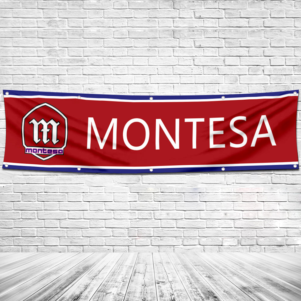 Fyon Motorcycles Garage Shop Decor Banner Works for Montesa Flag Red 2x8 Feet