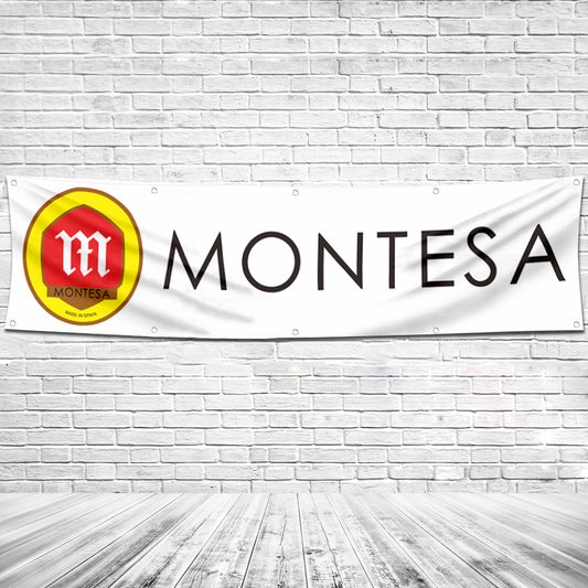 Fyon Motorcycles Garage Shop Decor Banner Works for Montesa Flag White 2x8 Feet