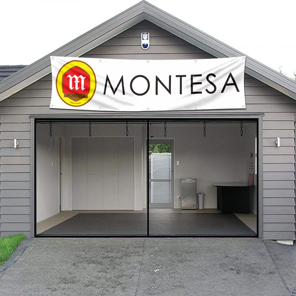 Fyon Motorcycles Garage Shop Decor Banner Works for Montesa Flag White 2x8 Feet