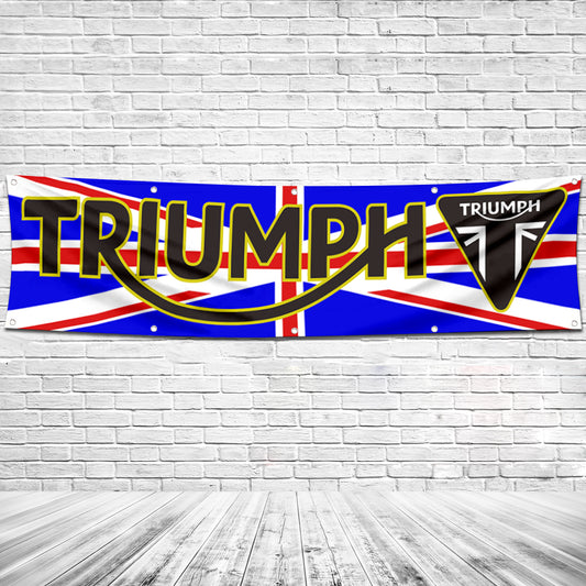 Fyon Motorcycles Garage Shop Decor Banner Works for Triumph Flag Blue 2x8 Feet