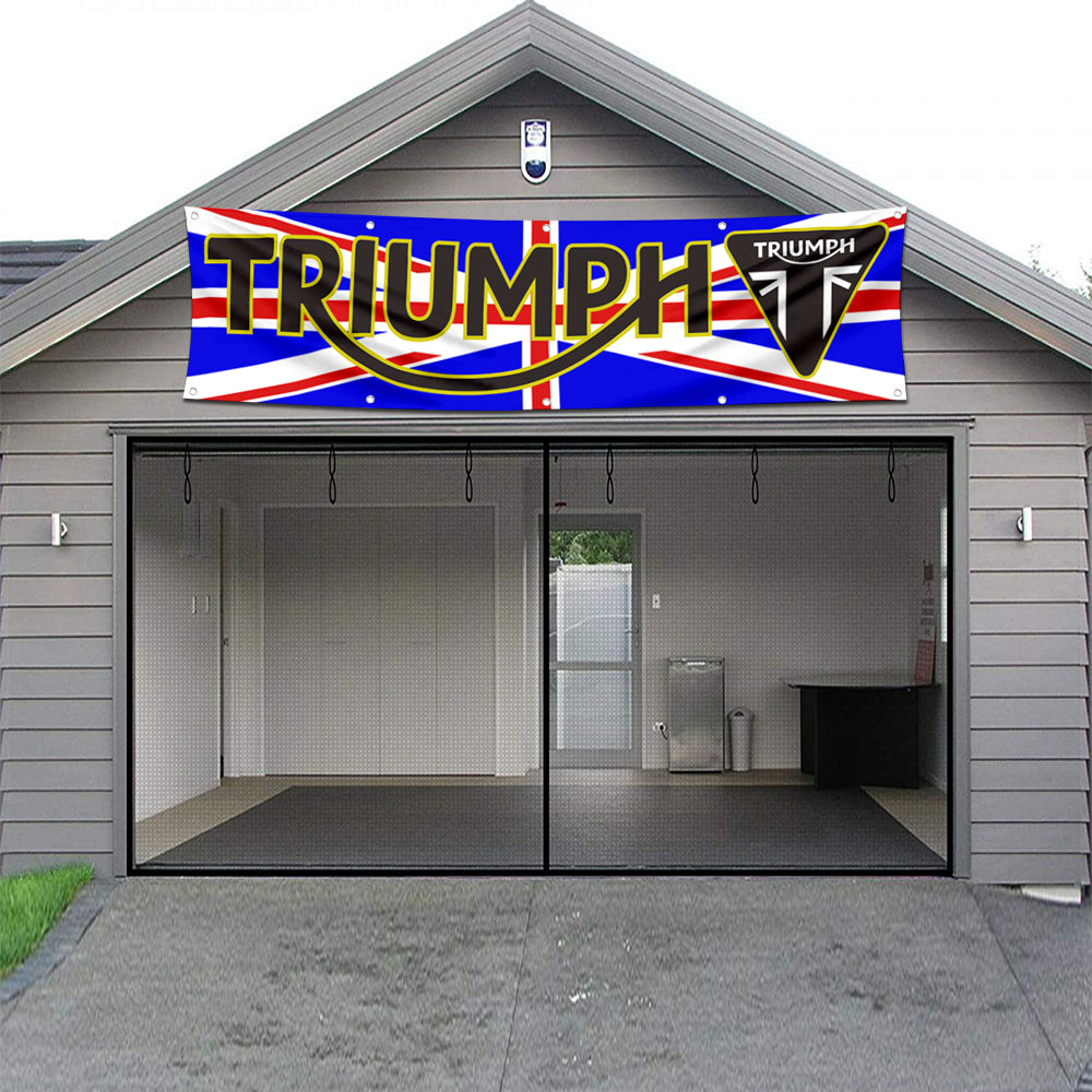 Fyon Motorcycles Garage Shop Decor Banner Works for Triumph Flag Blue 2x8 Feet