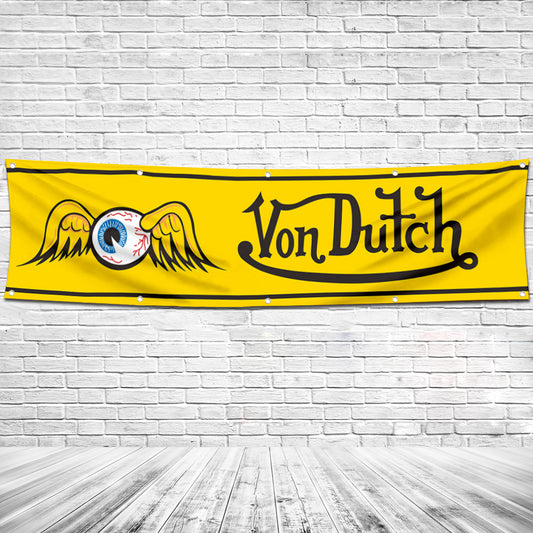 Fyon Motorcycles Garage Shop Decor Banner Works for Von Dutch Flag 2x8 Feet