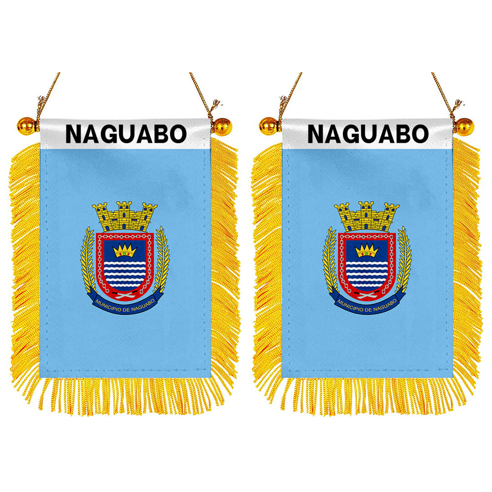 Naguabo, Puerto Rico Flag Mini Car Rearview Mirror Flag Banner - 2PC