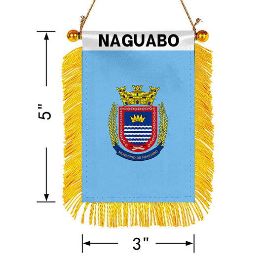 Naguabo, Puerto Rico Flag Mini Car Rearview Mirror Flag Banner - 2PC