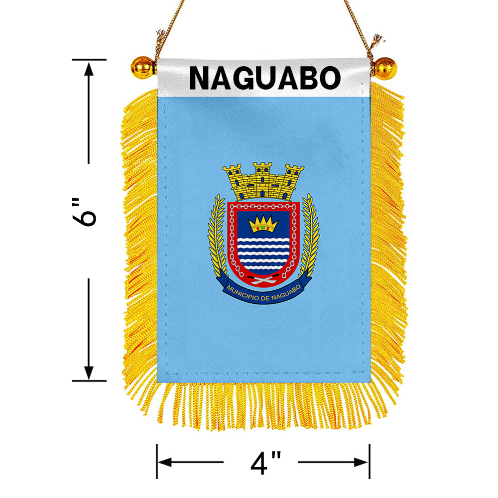 Naguabo, Puerto Rico Flag Mini Car Rearview Mirror Flag Banner - 2PC