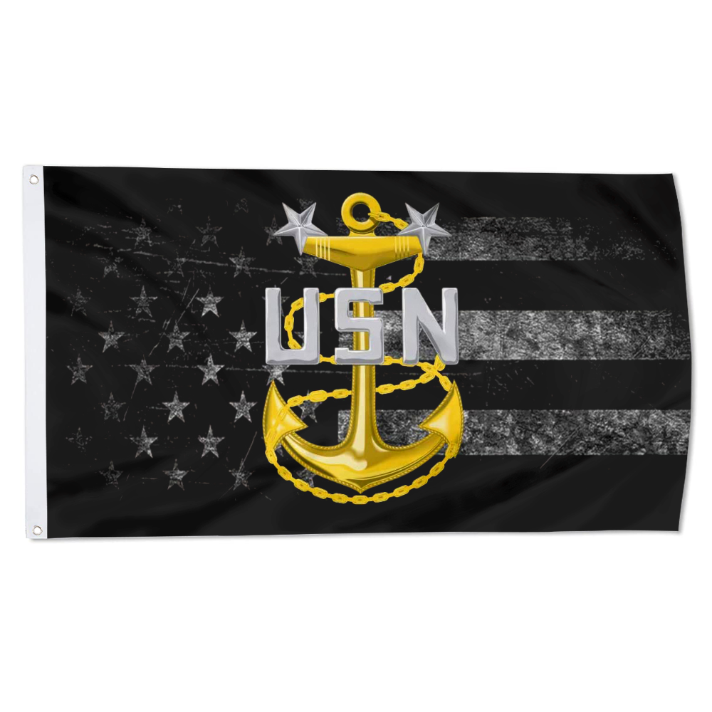 Fyon Navy Master Chief Petty Officer with American Flag Indoor and outdoor banner 2240807