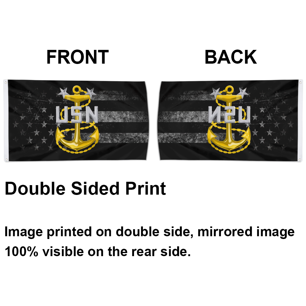 Fyon Navy Master Chief Petty Officer with American Flag Indoor and outdoor banner 2240807