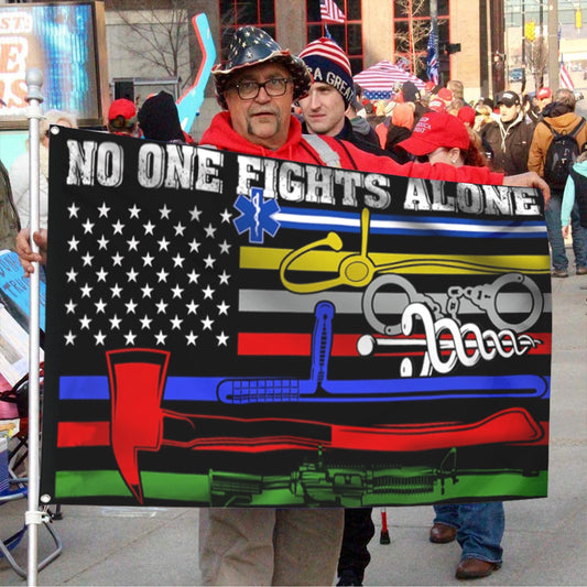 Fyon No One Fights Alone Corrections Dispatch EMS Nurse Firefighter Police Millitary Flag 41801 Indoor and outdoor banner