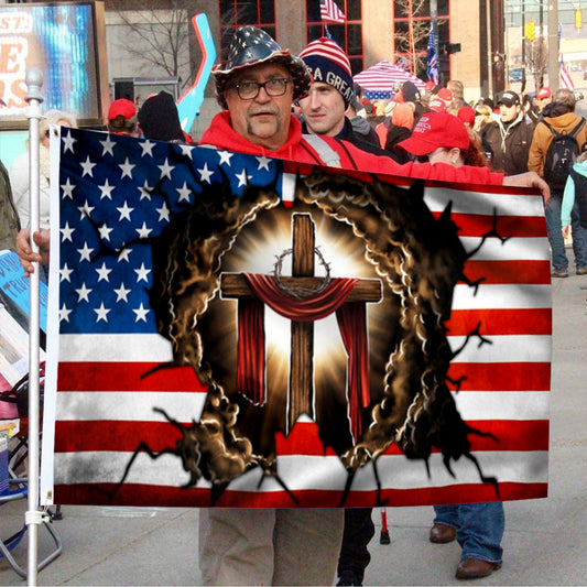 Fyon One Nation Under God. Christian Cross American Flag 41301 Indoor and outdoor banner