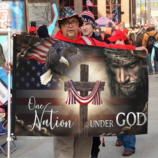 Fyon One Nation Under God. Christian Cross American Flag 41302 Indoor and outdoor banner