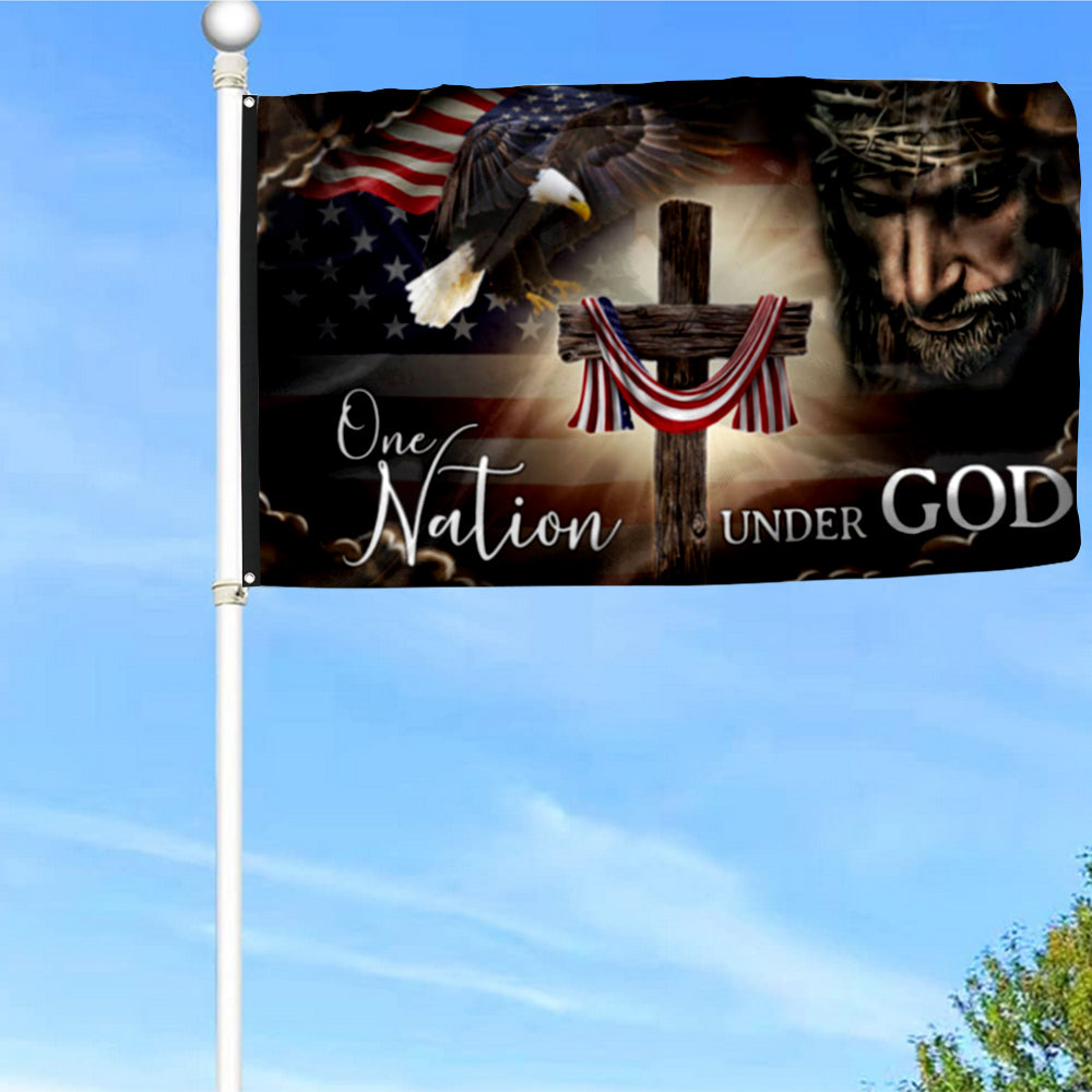 Fyon One Nation Under God. Christian Cross American Flag 41302 Indoor and outdoor banner