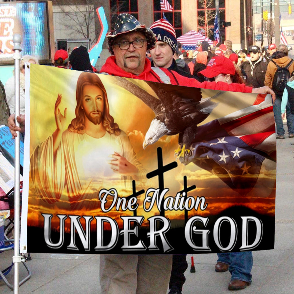Fyon One Nation Under God, Christian Cross, American Eagle Flag 41136 Indoor and outdoor banner