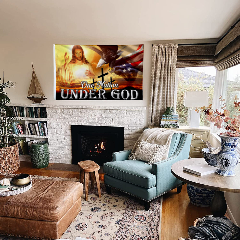 Fyon One Nation Under God, Christian Cross, American Eagle Flag 41136 Indoor and outdoor banner